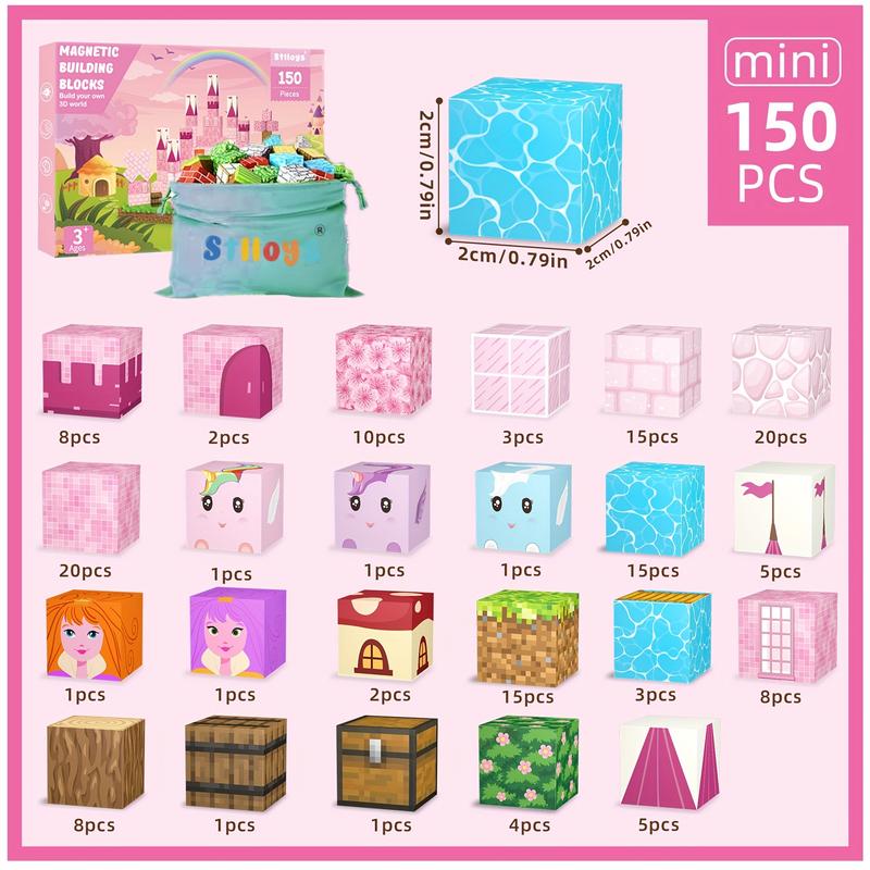 150pcs Magnetic Blocks, Princess Castle Theme Magnetic Tiles For Christmas Birthday Gifts, STEM Sensory Toys For 3 4 5 6 7 8 9 10 Year Old Boys Girls