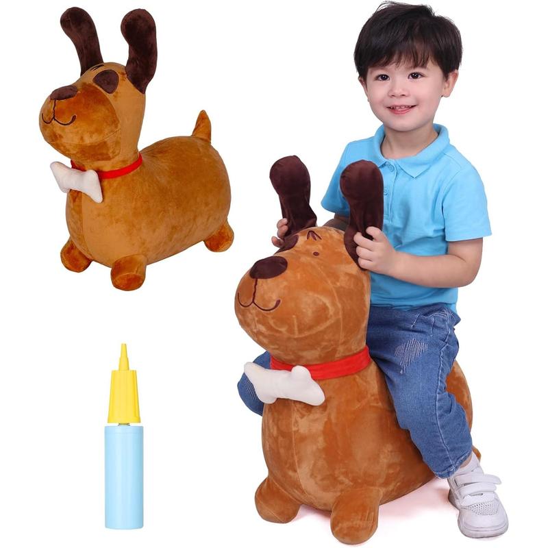 Bouncy Brown Dog Hopper Toy 2 Year Old Boy, Toddler Plush Bouncing Horse Hopper, Ride On Animal Bouncer, Inflatable Riding Cool Birthday Gifts 3 4 Yr Girls