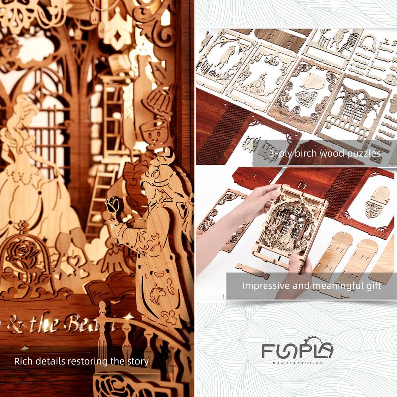 FUNPOLA  LED 3D Puzzle Beauty and The Beast Enchanting Home Decor DIY Fun Ideal for Craft Lovers Build Your Fairy Tale World Creative Christmas Gifts