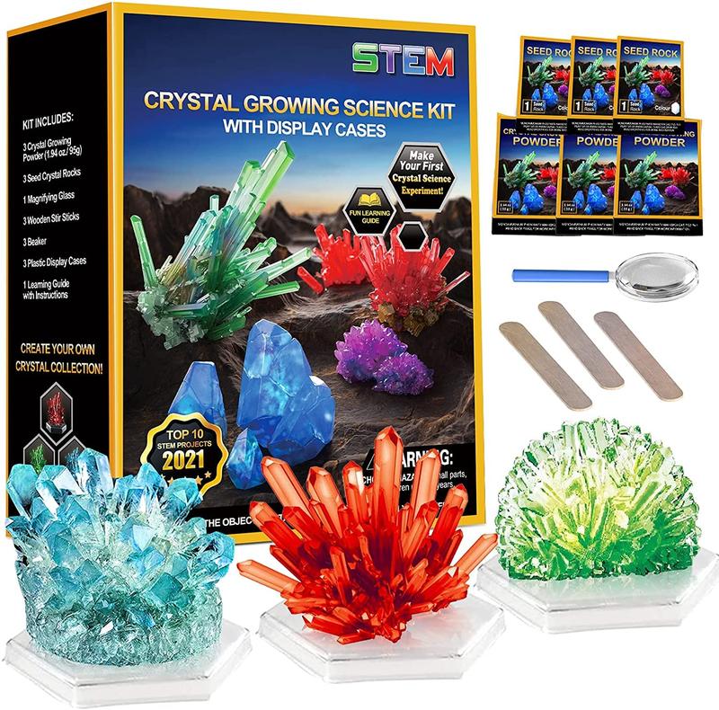 EDUCIRO Crystal Growing Kit for Kids - Grow 6 Large Coloured Crystals, DIY STEM Educational Science Experiments Kits for Boys Girls age 5 6 7 8 9 10, Chemistry Toys as Idea Gift