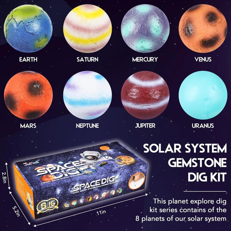 Gemstone Dig Kit, Easter Egg Space Toys for Kids, Dig up 8 Planets Find 16 Gems & Explore Solar System, Science STEM Activities - Educational Gifts for Boys Girls Age 5 6 7 8 9 10+Year Old