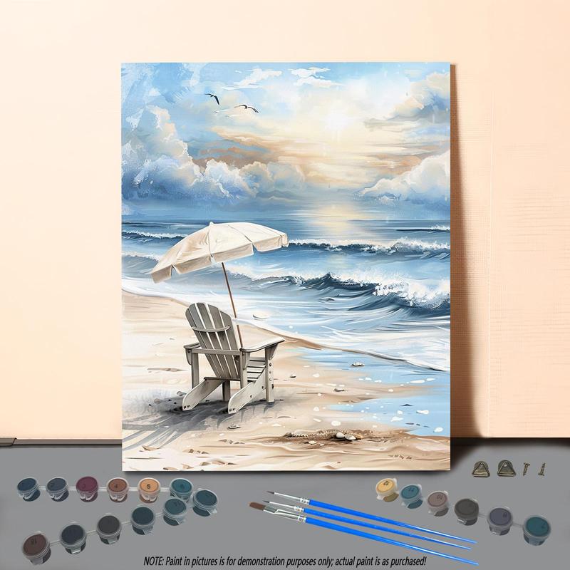 Beach & Umbrella Pattern DIY Painting by Numbers Kit without Frame, DIY Paint by Numbers Kit for Beginner, Wall Art Decor for Home