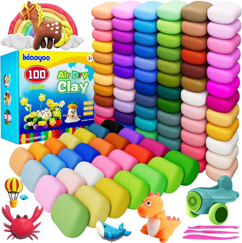 Air Dry Clay, 100 Colors Modelling Clay for Kids, DIY Molding Magic Clay for with Tools, Soft & Non-Sticky, Toys Gifts Boys Girls Kids