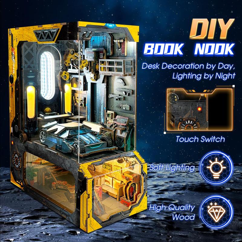 3D Wooden Book Nook Kit for Gifts, DIY Desktop Ornaments for Home Office, Creative House Model Kit for Bookshelf Decor