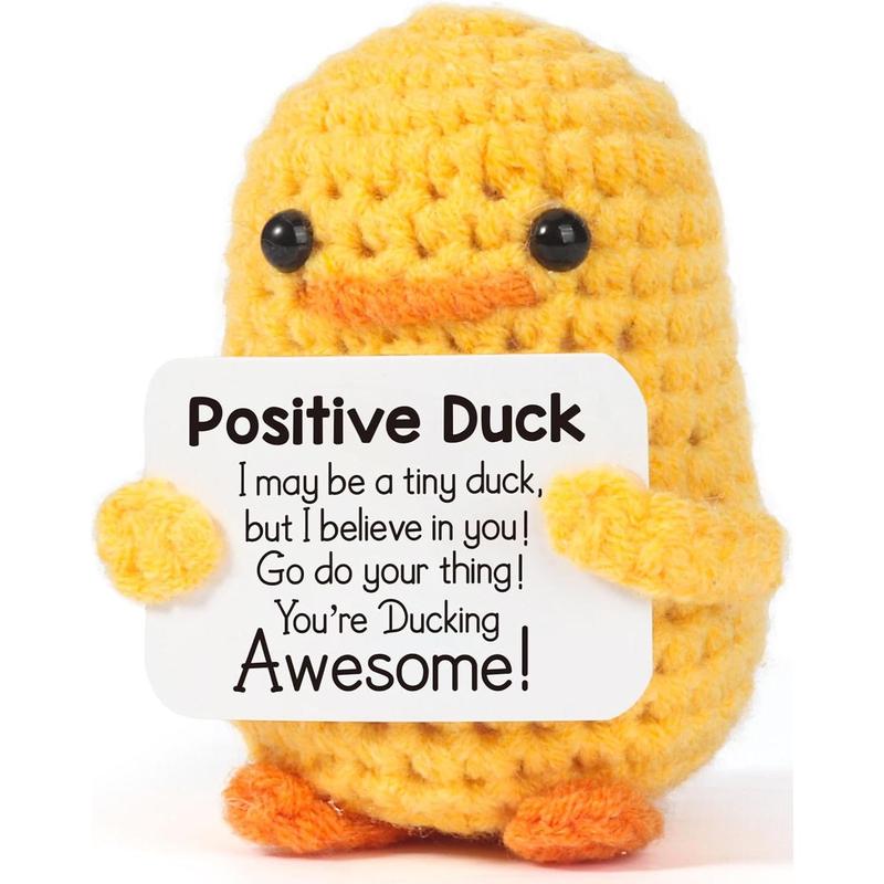 Inspirational Crochet Positive Duck – Handmade Emotional Cheer Support Funny Pickle Potato Gifts for Women Friend Men Coworker Birthday Christmas Stocking Stuffer White Elephant