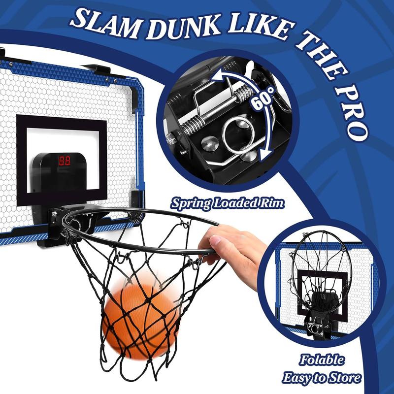 Indoor Mini Basketball Hoop for Door Over The Door Basketball Mini Hoop with Balls, Foldable Basketball Hoop for Wall & Room Basketball Toy Gift