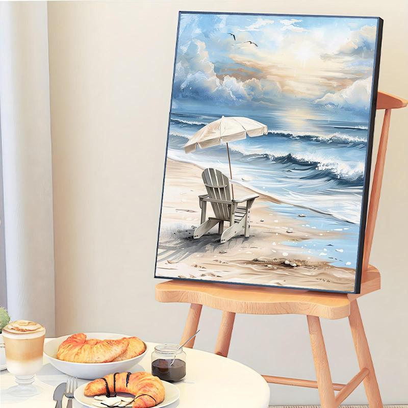 Beach & Umbrella Pattern DIY Painting by Numbers Kit without Frame, DIY Paint by Numbers Kit for Beginner, Wall Art Decor for Home