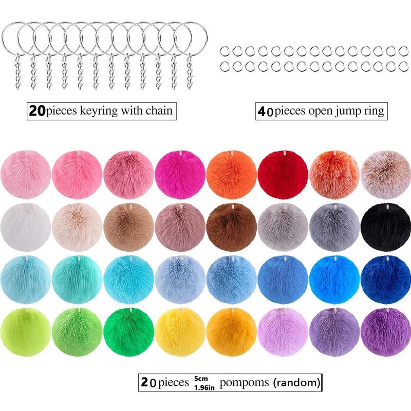 Mixed Color Plush Ball Keychain Making Materials Set, 80pcs set DIY Jewelry Making Supplies for Women & Teenager, DIY Jewelry Making Accessories