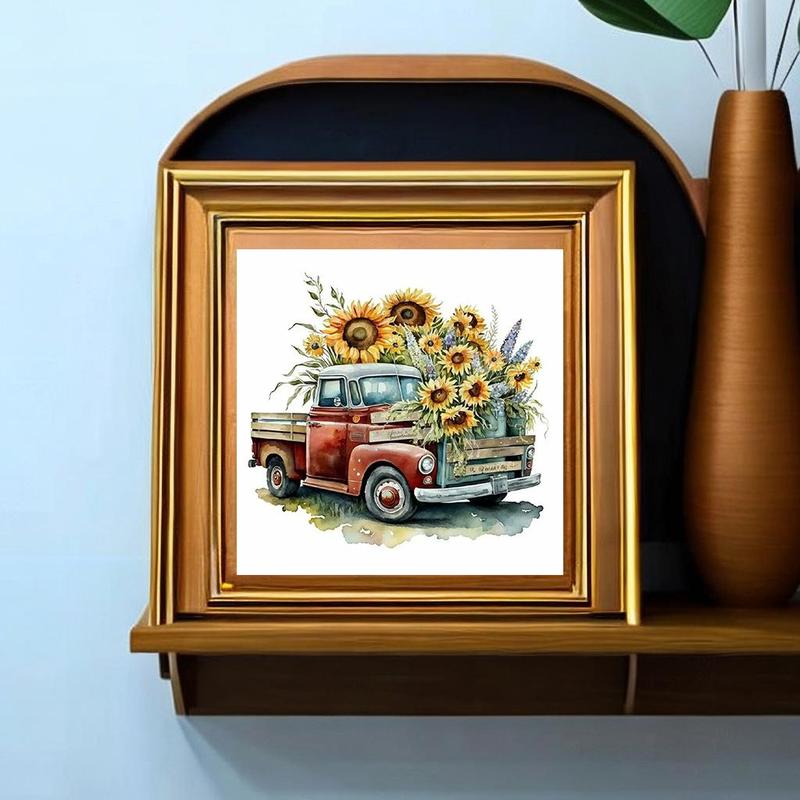 Car Sunflower Pattern DIY Diamond Painting Without Frame, DIY Decorative Art Picture, Wall Art Decor For Home Living Room Bedroom