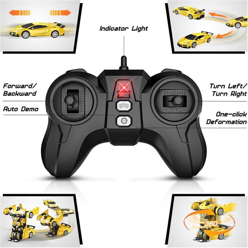 Remote Control Car,Transform Robot RC Cars With Cool LED Headlights, 2.4Ghz Toys Car With 360 Degree Rotation And One-Button Deformation, Christmas Birthday Gifts For Boys Girls(Yellow)