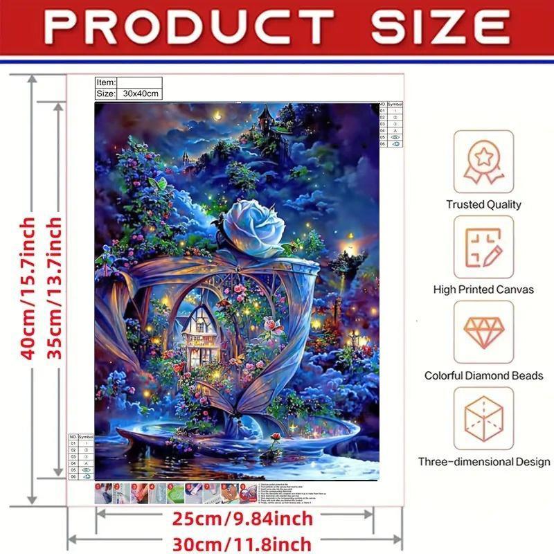 Flower & House Pattern DIY Diamond Arts Colorful Painting without Frame, DIY 5D Diamond Art Painting Kit, Wall Art Decor