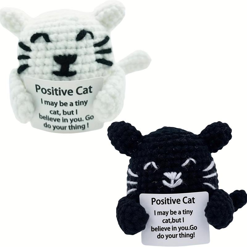 Positive Cat Crochet Kit, 2 Counts set Cute Crochet Kit with Positive Card, DIY Handmade Knitting Toy for Birthday Holiday Party