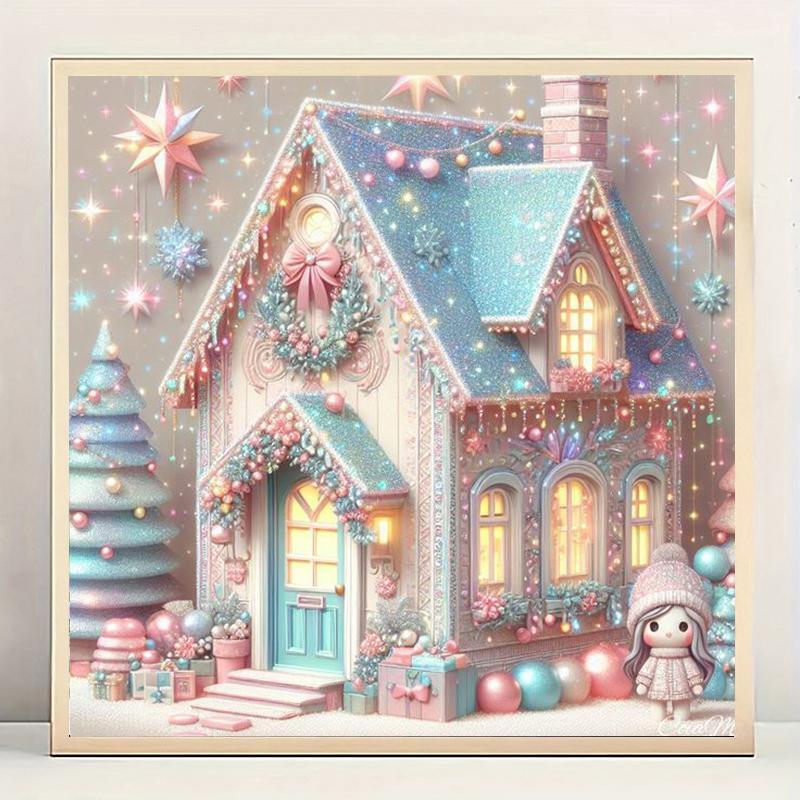 Christmas House Pattern DIY Diamond Arts Colorful Painting Kit without Frame, DIY 5D Diamond Arts Colorful Painting Kit, Wall Art Decor for Home