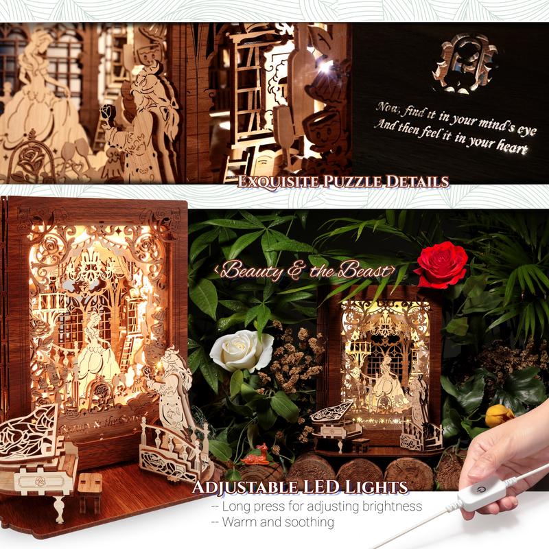 FUNPOLA  LED 3D Puzzle Beauty and The Beast Enchanting Home Decor DIY Fun Ideal for Craft Lovers Build Your Fairy Tale World Creative Christmas Gifts