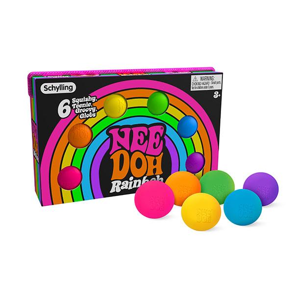 Schylling NeeDoh Rainboh - Sensory Toy with Fun Dough Filling - 6 Tennie NeeDoh in Rainbow Colors - Ages and Up