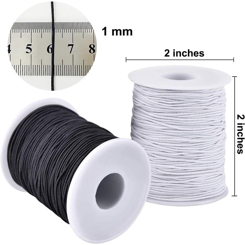 Stretchy String for Bracelets, 4 Rolls 1 mm Sturdy Elastic String Elastic Cord for Jewelry Making, Necklaces, Beading (2 Black+ 2 White)