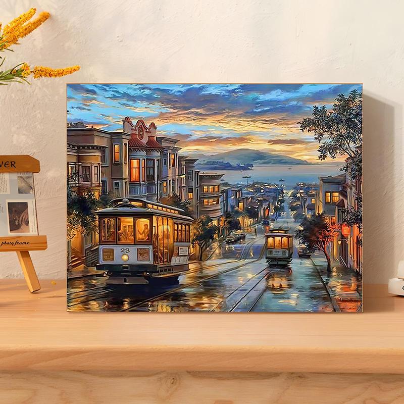 San Francisco City Pattern DIY Painting By Numbers Kit without Frame, DIY Paint By Numbers Kit for Beginner, Wall Art Decor for Home