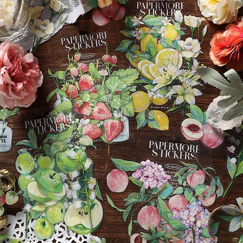 Random Color Floral Pattern Sticker (10 Sheets set), Self Adhesive Decorative PET Stickers, DIY Decals for Scrapbooking, Journal Making Decor