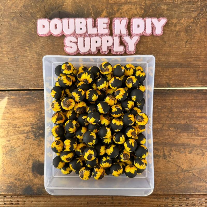 15mm Printed Silicone Beads - 10pc