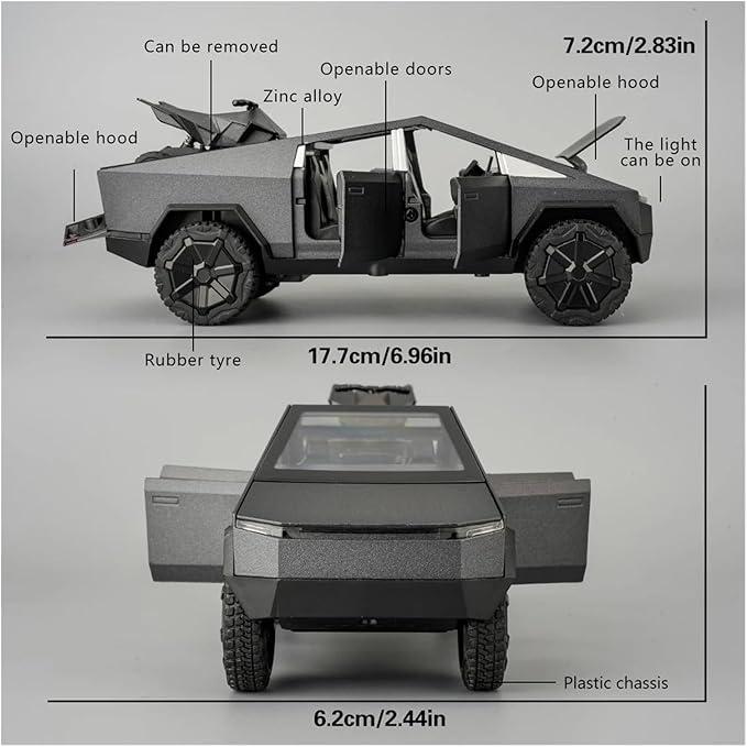 Tesla Cybertruck 1:32 Toy Car with LED Lights, Sound Effects, and Pull Back Action – Realistic Friction-Powered Pickup for Collectors & Kids