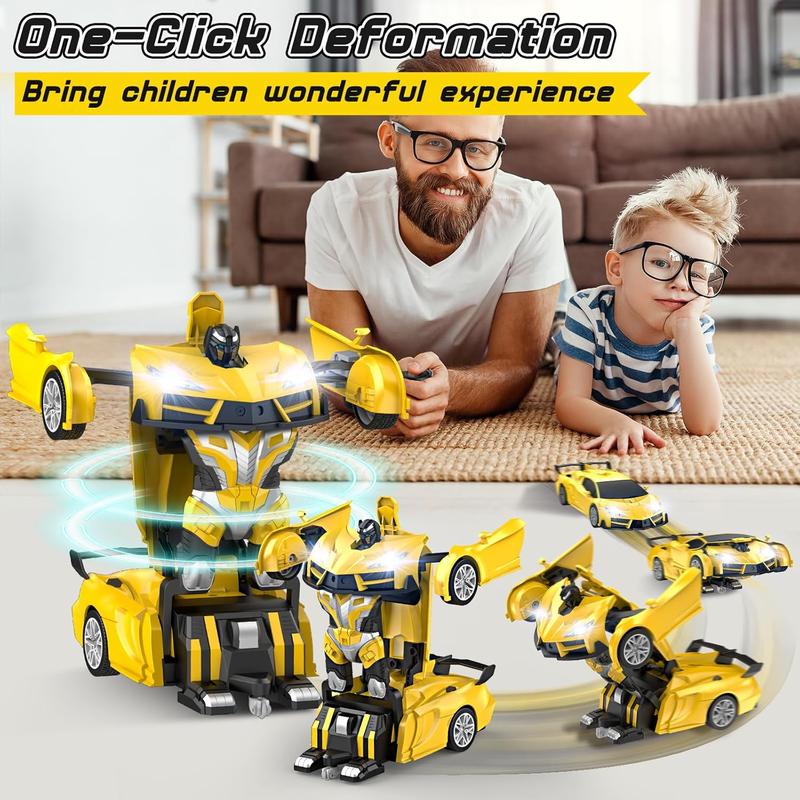 Remote Control Car,Transform Robot RC Cars With Cool LED Headlights, 2.4Ghz Toys Car With 360 Degree Rotation And One-Button Deformation, Christmas Birthday Gifts For Boys Girls(Yellow)