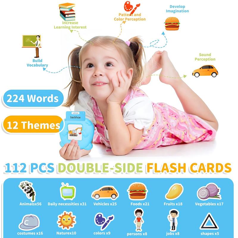 224 Words Alphabet Talking Flash Cards for 3-8 YearsToddlers. PocketSpeech BuddyTherapy AutismToys,Educationallearing interactiveToy forBoys GirisKlds Girts Blue