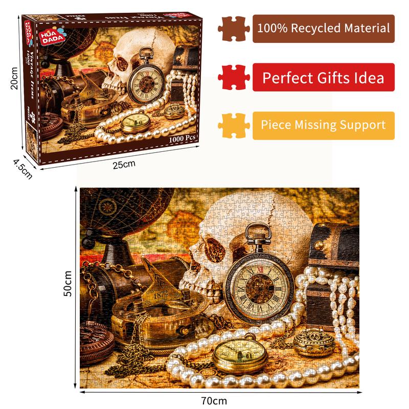 HUADADA 1000 Pieces Adult Puzzles, Vintage Items, Great for Home Decoration Holiday Vacation, Family Games, Grandparents Brainstorming