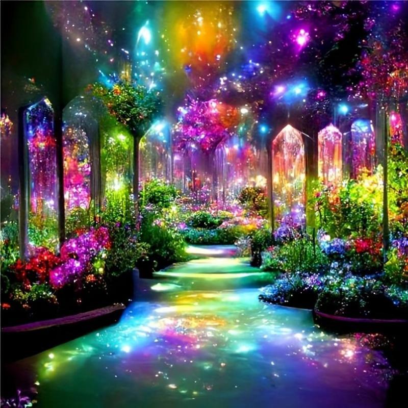 5D DIY Diamond Art Colorful Painting Kit, 1 Set Dreamy Flower Scenery Pattern DIY Diamond Art Colorful Painting without Frame, Handmade Art Crafts for Home Decor, Christmas Gift