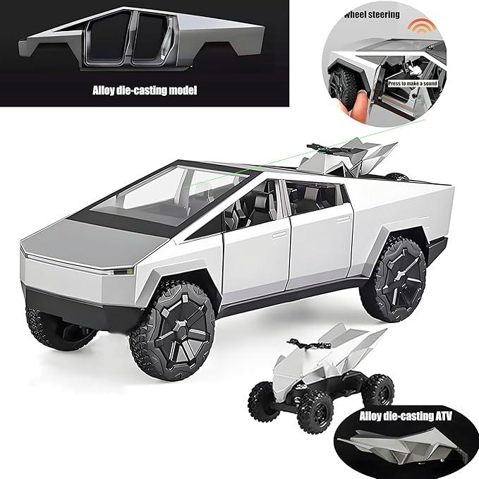 Tesla Cybertruck 1:32 Toy Car with LED Lights, Sound Effects, and Pull Back Action – Realistic Friction-Powered Pickup for Collectors & Kids