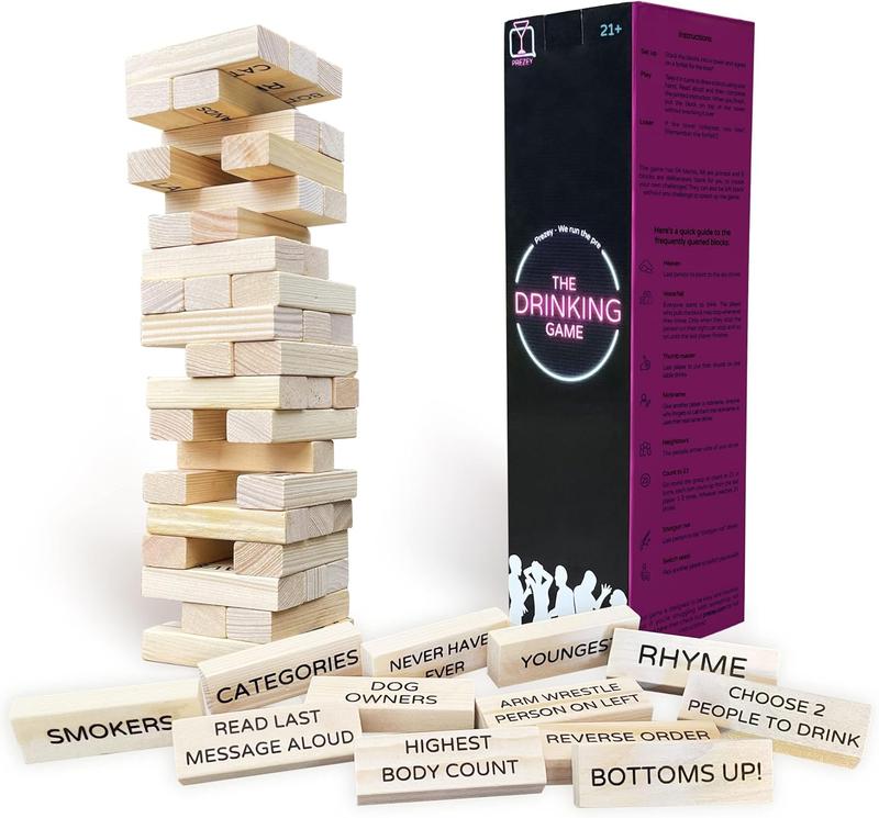 Drinking Games for Adults - 54 Blocks Set with 48 Dares | Perfect for Bachelorette Party Games, Adult Party Games, Couples Games