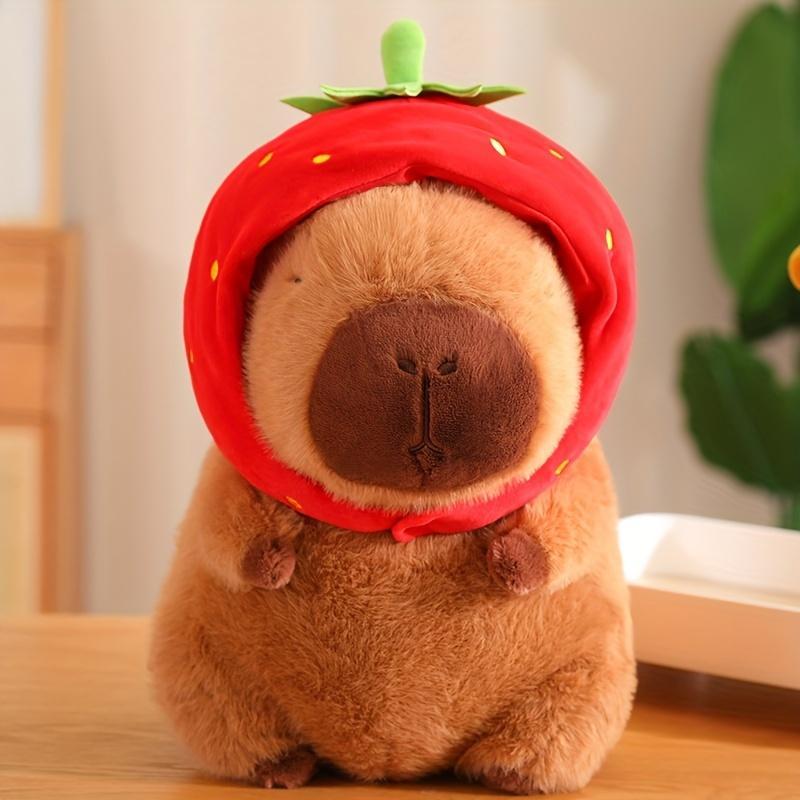 Strawberry Capybara Plush Toy, Summer Gifts, Cute Capybara Anime Fluffy Toy, Creative Birthday and Holiday Gift Options, Room Decor, Thanksgiving, Chrismats Gift Set