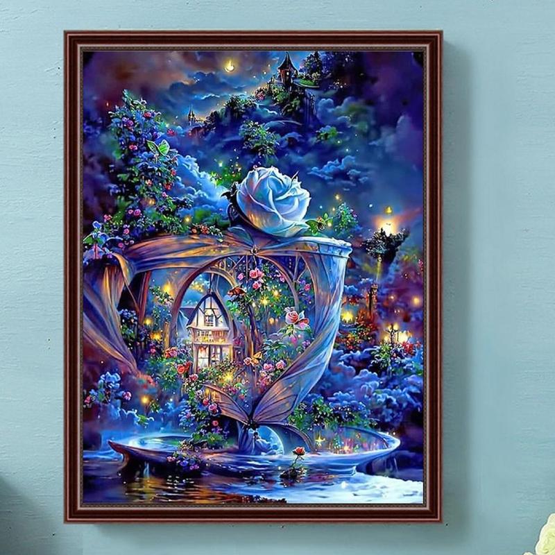 Flower & House Pattern DIY Diamond Arts Colorful Painting without Frame, DIY 5D Diamond Art Painting Kit, Wall Art Decor