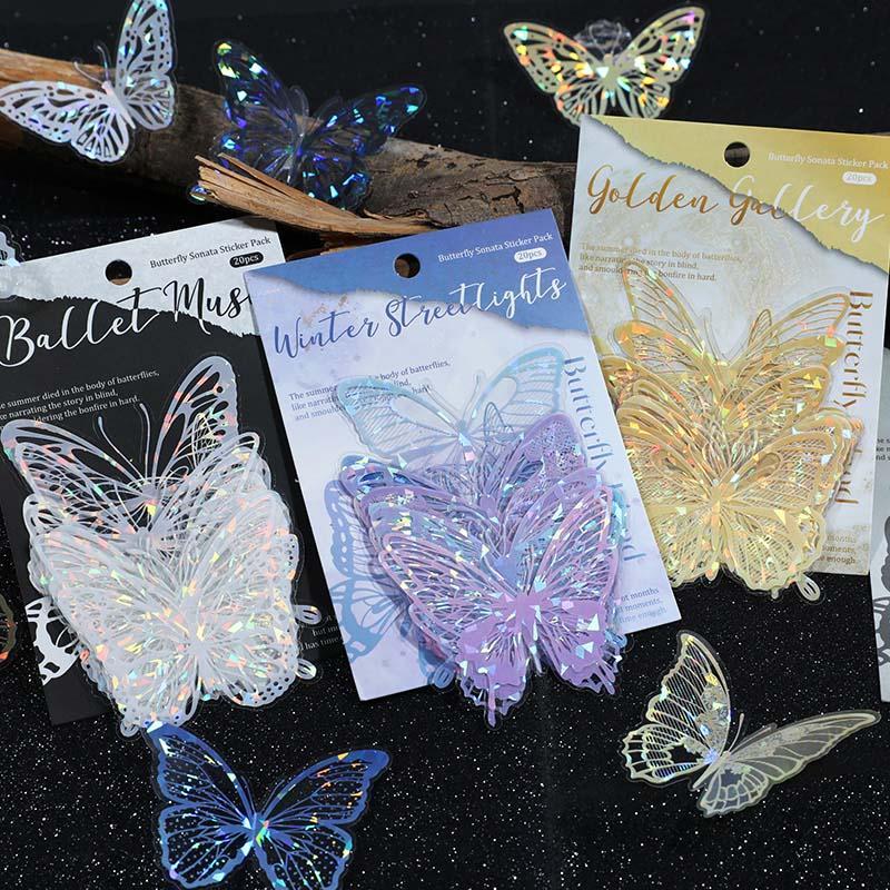 Random Color Butterfly Pattern Decorative Sticker Pack, Hollow Lace Retro DIY Material Paper for Arts And Crafts Projects & Scrapbooking & Journaling & Photo Album Decor