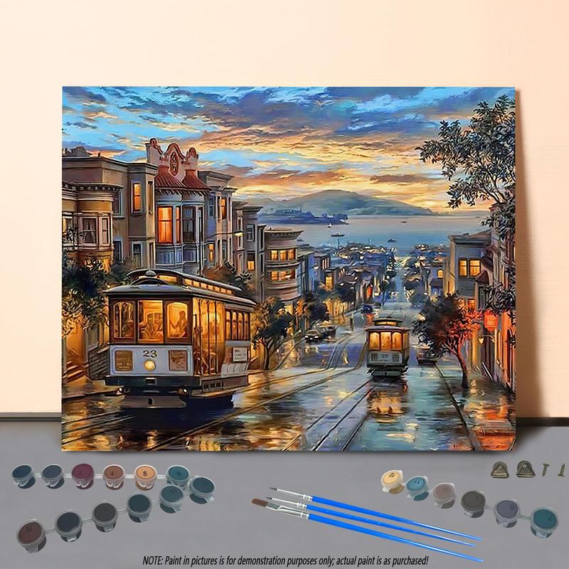 San Francisco City Pattern DIY Painting By Numbers Kit without Frame, DIY Paint By Numbers Kit for Beginner, Wall Art Decor for Home