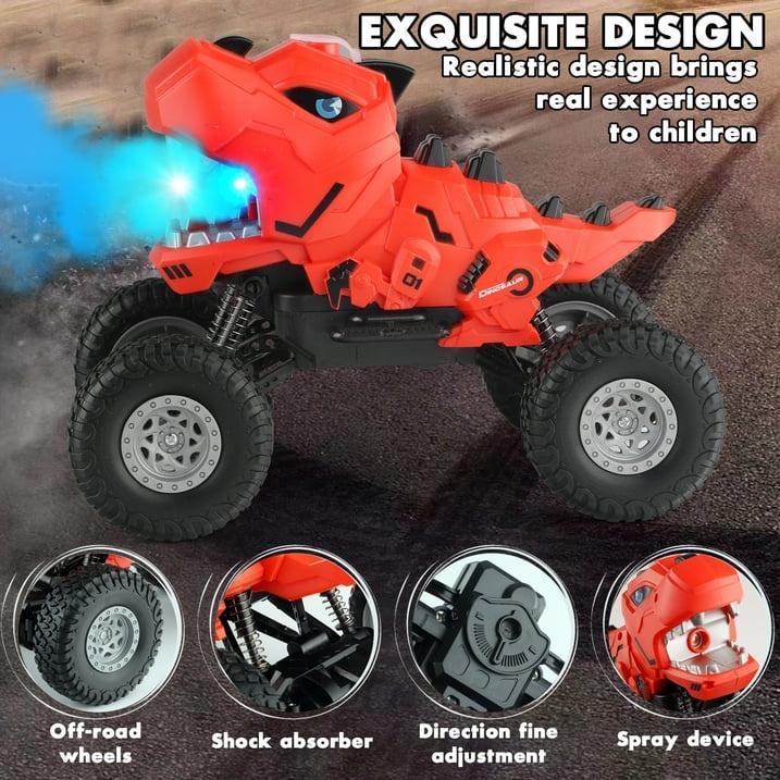 Dinosaur-Themed Remote Control Truck with Mist Spray for Boys, Kids, and Toddlers