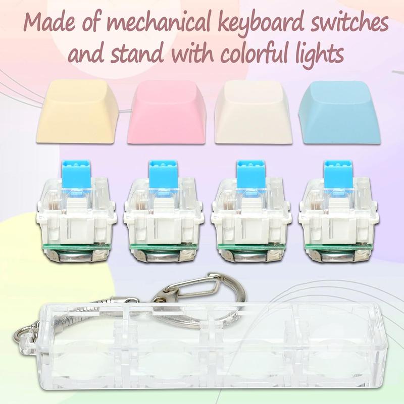 Macaroon 4 in 1 Keyboard Fidget Toys for Adults Keyboard Clicker with LED Light Keychain Fidget Sensory Fun Toys for Anxiety Decompression