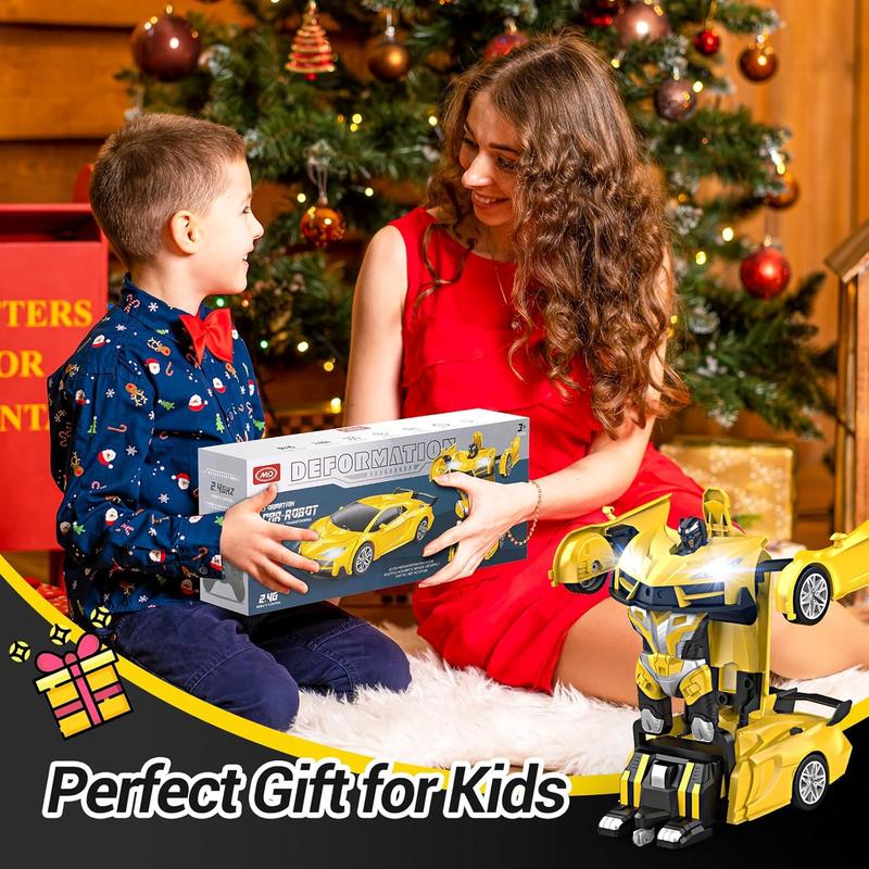 Remote Control Car,Transform Robot RC Cars With Cool LED Headlights, 2.4Ghz Toys Car With 360 Degree Rotation And One-Button Deformation, Christmas Birthday Gifts For Boys Girls(Yellow)