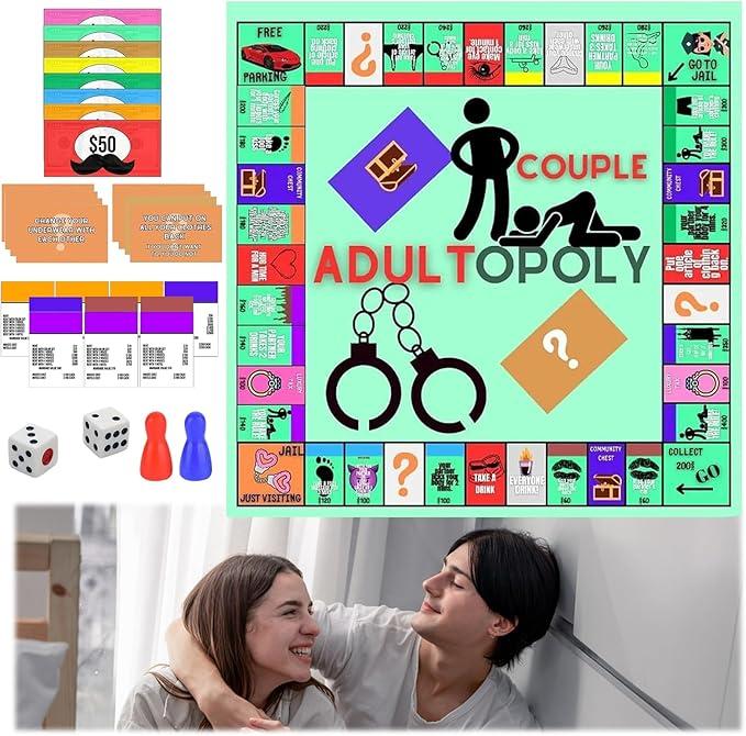 Adultopoly Board Games, Couple Games Card Board Game Props, Adultopoly Couple Game Card Board Game,Couple Adultopoly Board Game, Birthday Date Night Gifts for Husband Wife