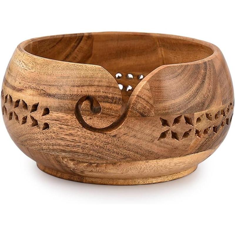 Wood Yarn Bowl Holder |Hand Carved Yarn  for DIY Knitting Crocheting Accessories (7