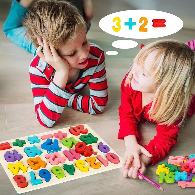 Wooden Puzzles for Toddlers, Alphabet Puzzle and Number Puzzle, 2 in 1 Preschool Educational Learning Toys with Chunky Wood ABC Puzzle Board, for Girls Boys Kindergarten Set of 2