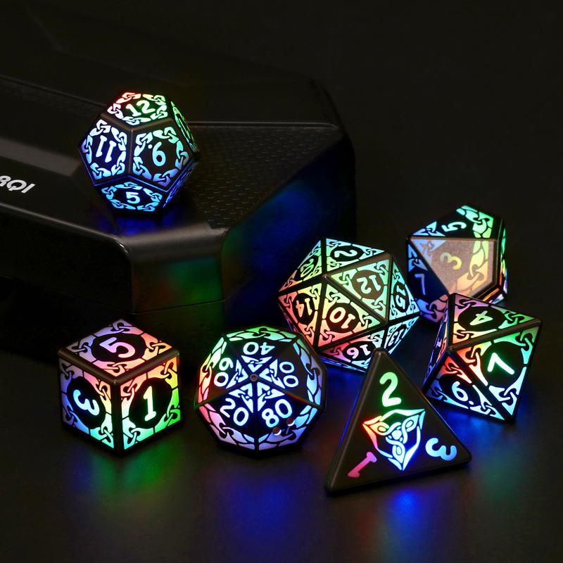 LED Dice Set of 7, DND Dice Rechargeable with Charging Box, Shake to Light Up Colorful Dice, ZHOORQI Dungeon and Dragons Dice for D&D Table Games