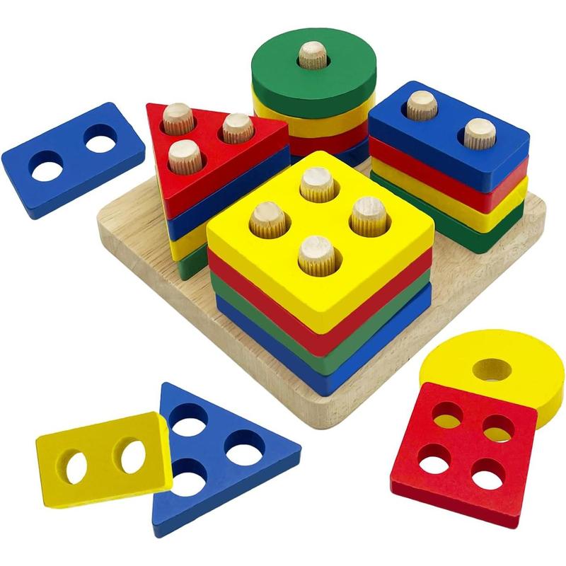 Wooden Sorting & Stacking Toys, Montessori Toys for 3 4 5 Years Old Toddlers, Color Recognition Stacker Shape Sorter Puzzles, Gift for Baby Boys Girls…