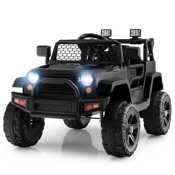 Giantex 1 2-Seater Ride on Truck, 12V Battery Powered Electric Vehicle w, 2 Speeds, Spring Suspension, LED Light, Horn, Music  MP3, 2 Doors Open, Ride on Car for Kids