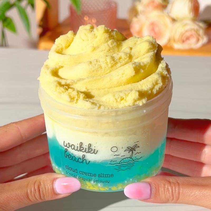 Waikiki Beach Slime • Layered Slime (Clear + Cloud Dough + Cloud) • Pina Colada Scented Slime