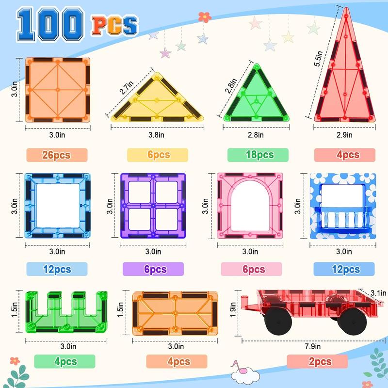 Holiday Haul Deal Coodoo 100 Pieces Magnetic Tiles STEM Building Blocks Toys Set with 2 Cars Sensory Christmas Gift on Sale Construction Toy