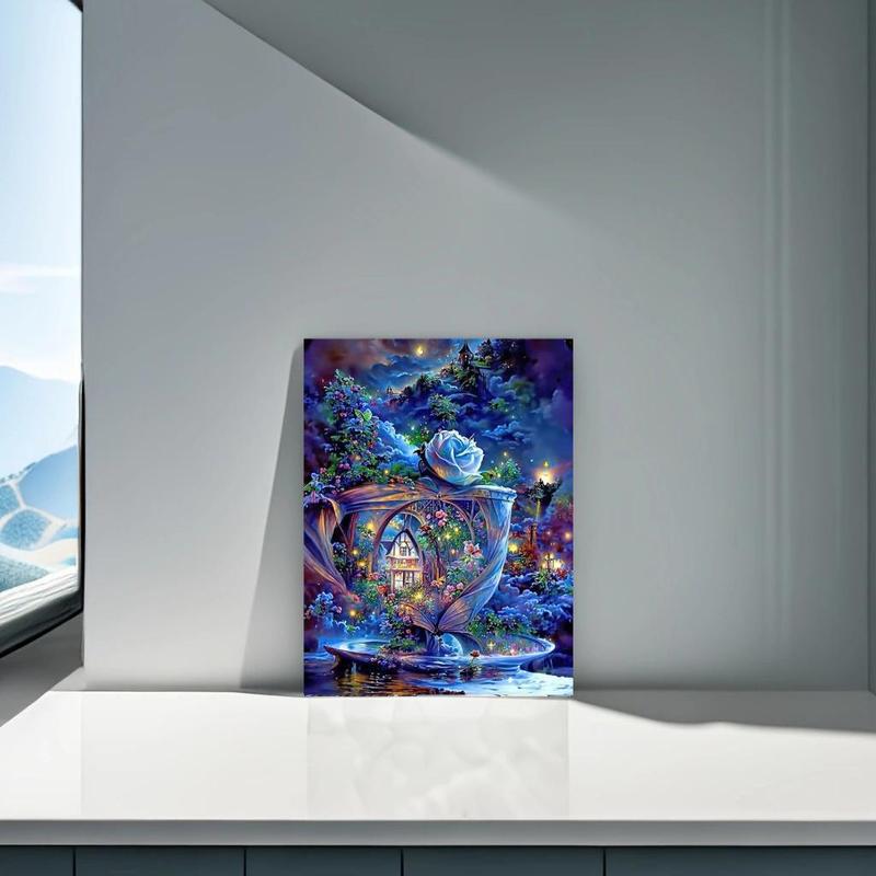 Flower & House Pattern DIY Diamond Arts Colorful Painting without Frame, DIY 5D Diamond Art Painting Kit, Wall Art Decor