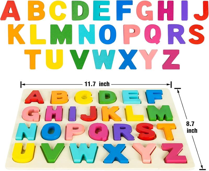 Wooden Puzzles for Toddlers, Alphabet Puzzle and Number Puzzle, 2 in 1 Preschool Educational Learning Toys with Chunky Wood ABC Puzzle Board, for Girls Boys Kindergarten Set of 2