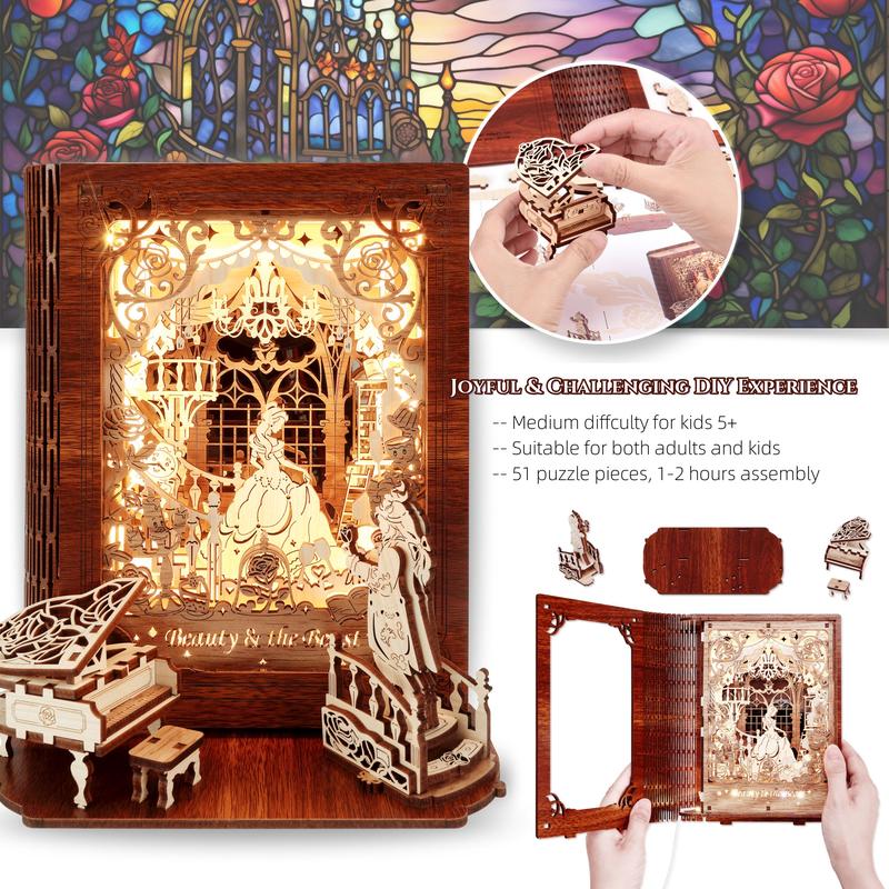 FUNPOLA  LED 3D Puzzle Beauty and The Beast Enchanting Home Decor DIY Fun Ideal for Craft Lovers Build Your Fairy Tale World Creative Christmas Gifts