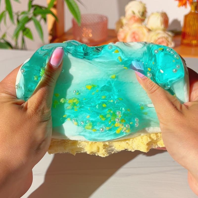 Waikiki Beach Slime • Layered Slime (Clear + Cloud Dough + Cloud) • Pina Colada Scented Slime