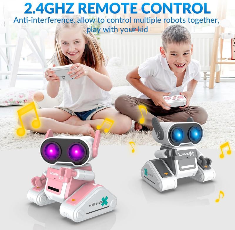 RC Robot Toys for Kids, Rechargeable Remote Control Robot Toy for Boys & Girls, with Auto Demo, Dance Moves, Music, Shining 7 Colors LED Eyes & Flexible Head, Ears & Arms